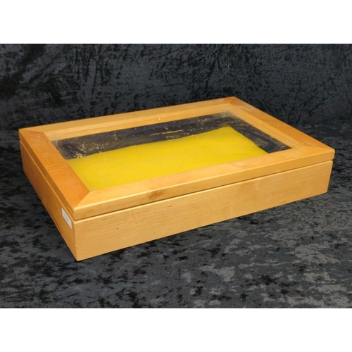 76 - Handy pine storage box with carry handles (approx H23 x W40 x D30cm), and a pine and glass display c... 