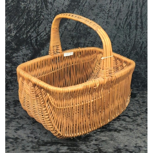 77 - Vintage wicker shopping basket, two rattan lanterns, and an unused fence privacy screen.