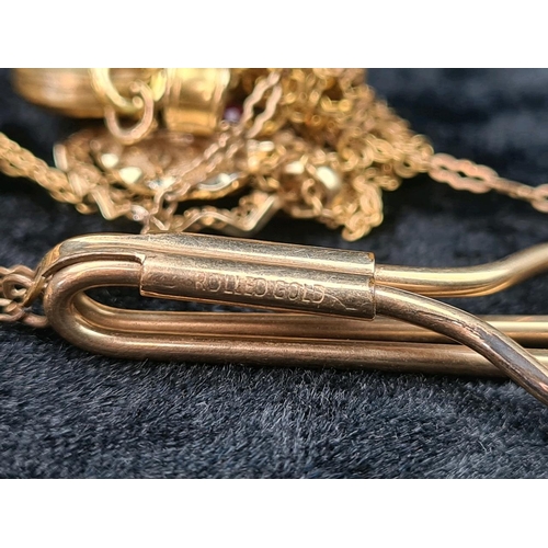 789 - Collection of rolled gold or gold plated jewellery inc pendant, locket, 22ct gold plated chain, tie ... 