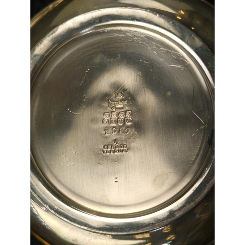 80 - Large collection of silver plate including teapots, and six coupes with plastic liners.