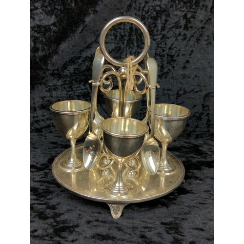 95 - Several fine-looking pieces of silver plate tableware, including an egg cups and spoons set, and a M... 
