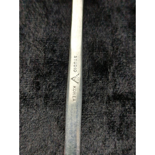 97 - Set of collectible mid-century modern Studio V stainless steel cutlery with textured bark finish on ... 