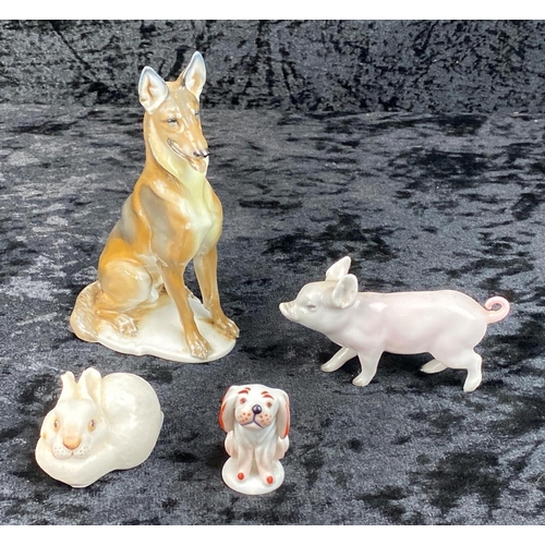 Lomonosov USSR porcelain rabbit, and three vintage German figurines - a ...