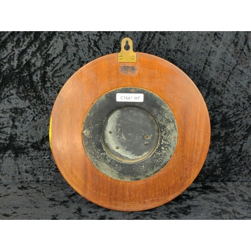 1 - Antique carved wood aneroid barometer. Approx D24cm.