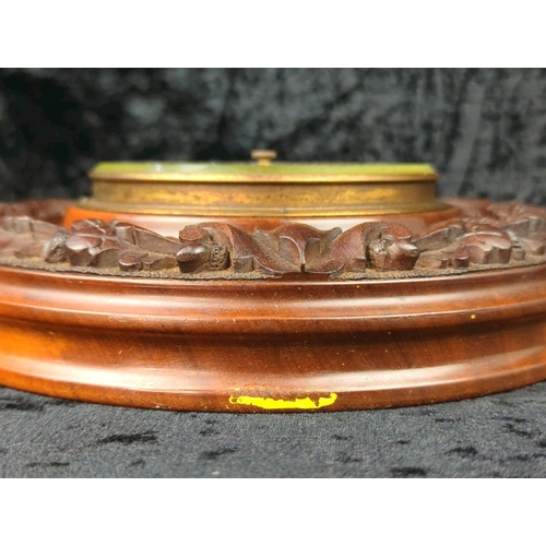 1 - Antique carved wood aneroid barometer. Approx D24cm.