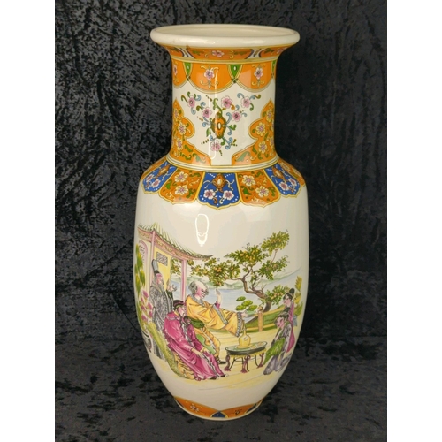 11 - Large decorative Japanese Satsuma-style ceramic vase. Hole/crack to base. Approx H46cm.