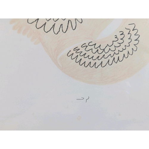 14 - Framed lithographic reproduction of Untitled - Yellow Birds by Inuit artist Lucy Qinnuayuak, c1971. ... 