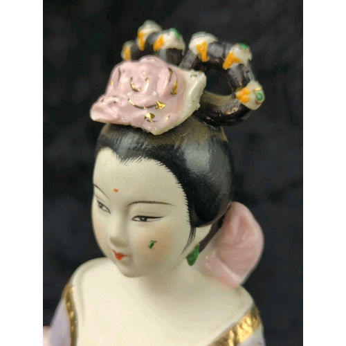 15 - Set of six Japanese glazed ceramic female figurines with bisque faces and hands. Each approx H25cm.