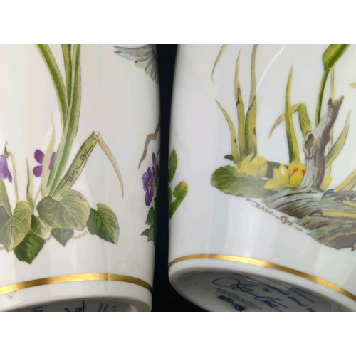 17 - Pair of Franklin Porcelain vases - ‘The Meadowland Bird Vase’ with a swallow and flowers and ‘The Ma... 