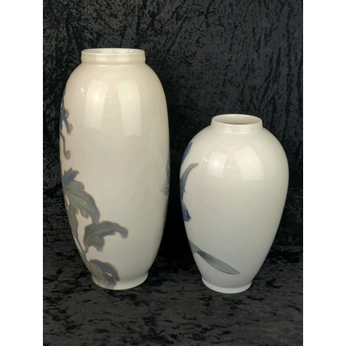 18 - Two beautiful early 20th Century Royal Copenhagen vases featuring Chrysanthemum and Tulip. Tallest a... 