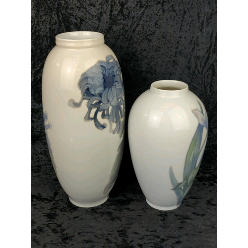18 - Two beautiful early 20th Century Royal Copenhagen vases featuring Chrysanthemum and Tulip. Tallest a... 