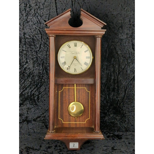 2 - Reproduction style wall clock with pendulum - battery-operated. Approx H60 x 24cm.