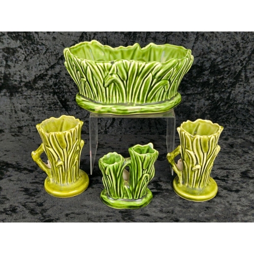 21 - Collection of four vintage SylvaC swan vases and a planter. Largest approx H9 x W19cm.