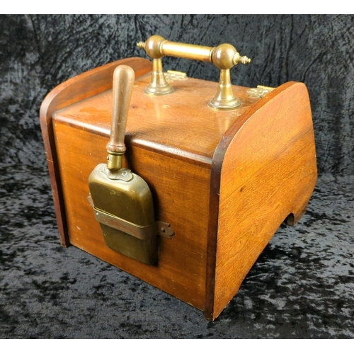 27 - Antique fireside wooden coal box (aka purdonium!) with decorative brass hinges and handles, original... 