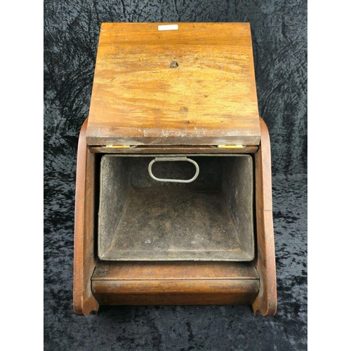 27 - Antique fireside wooden coal box (aka purdonium!) with decorative brass hinges and handles, original... 