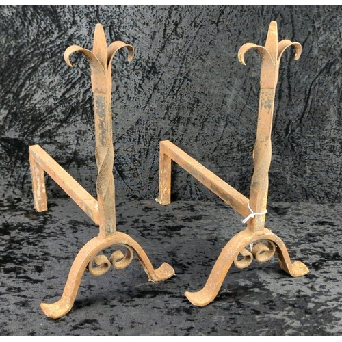 31 - Pair of antique rusted steel fireside dogs. Each approx H44 x D37cm.