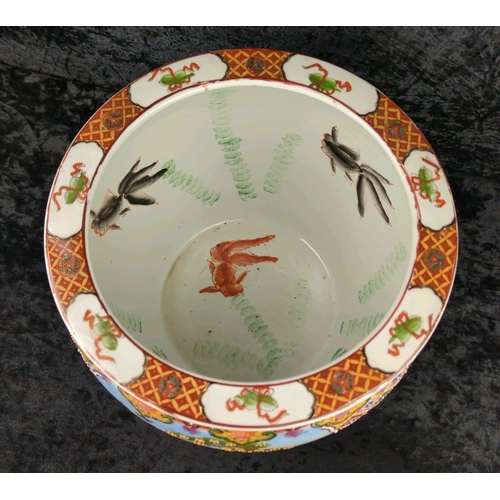 32 - Fantastic large Chinese-style jardiniere planter with hand-painted floral and bird designs and paint... 
