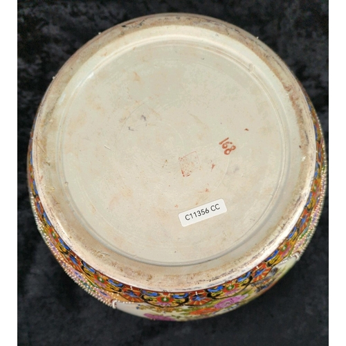 32 - Fantastic large Chinese-style jardiniere planter with hand-painted floral and bird designs and paint... 