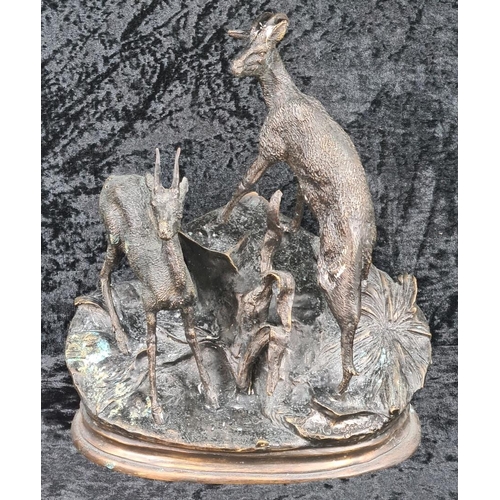 33 - French 19th-century bronze sculpture of mountain goats, likely crafted from the same cast as the fam... 