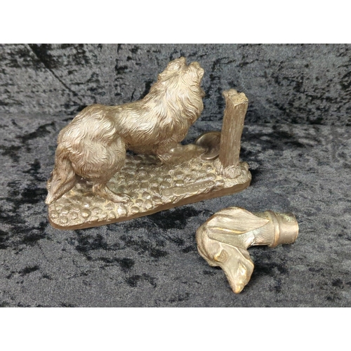 34 - Metal figurine of a collie at a water pump signed by the artist J Spouse (approx H11 x W17cm), and a... 
