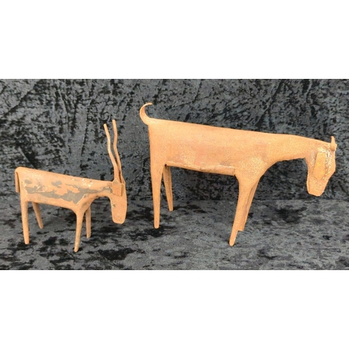 35 - Two lovely little folk art style rustic metal figurines - one of a horse and the other an antelope. ... 