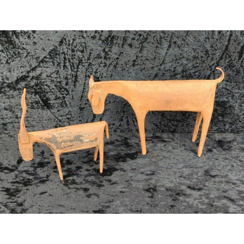 35 - Two lovely little folk art style rustic metal figurines - one of a horse and the other an antelope. ... 