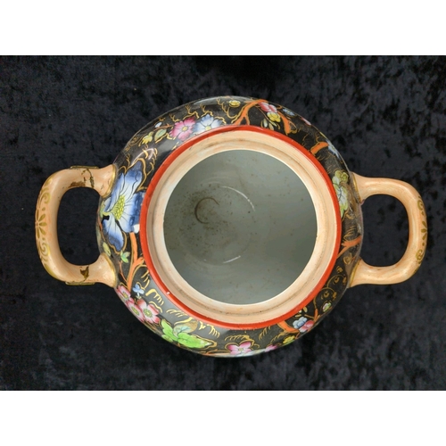 37 - Beautiful antique Chinese two-handled ceramic jar with two separate lids, one solid and one pierced,... 
