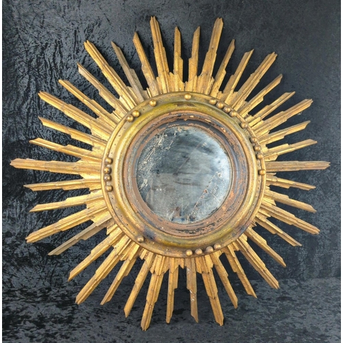 4 - Amazing antique ornate wooden sunburst mirror (missing some wooden beads). Approx D80cm.