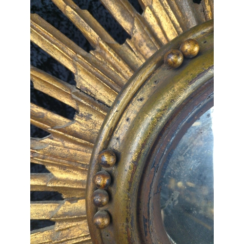 4 - Amazing antique ornate wooden sunburst mirror (missing some wooden beads). Approx D80cm.
