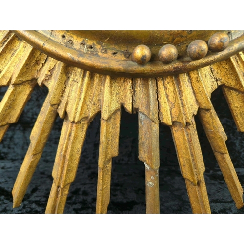4 - Amazing antique ornate wooden sunburst mirror (missing some wooden beads). Approx D80cm.