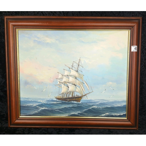 40 - Framed acrylic painting of an historical nautical scene. Frame approx H53 x 63cm.