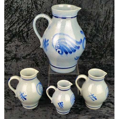 42 - Set of vintage Marzi & Remy German salt-glazed stoneware jugs. Tallest approx H26cm.