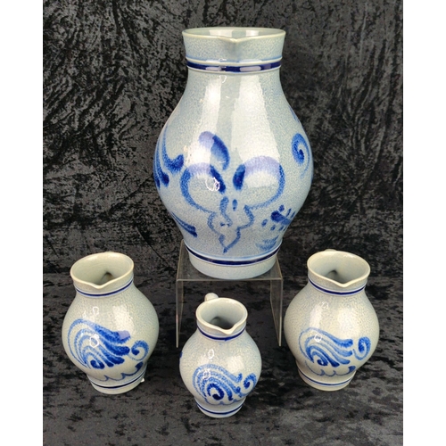 42 - Set of vintage Marzi & Remy German salt-glazed stoneware jugs. Tallest approx H26cm.