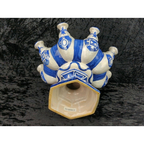 43 - Unusual vintage blue and white earthenware ‘tulipière’ with multiple spouts for single stem flowers ... 