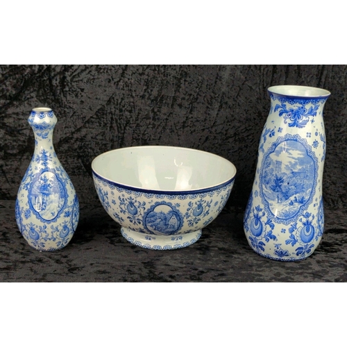 46 - Three pieces of antique blue and white German ceramics - a Franz Anton Mehlem (Royal Bonn) bowl, and... 