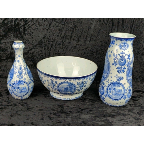 46 - Three pieces of antique blue and white German ceramics - a Franz Anton Mehlem (Royal Bonn) bowl, and... 