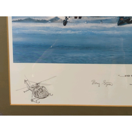 47 - Framed print ‘…And we'll all come up from Somerset’ by David Gibbings - Sea King Helicopters over Fa... 