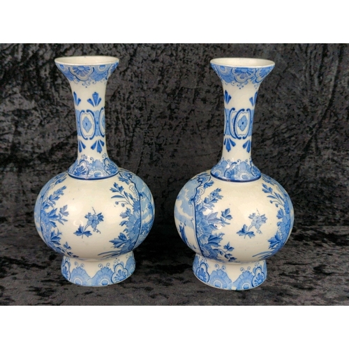 48 - Pair of old blue and white Delft ceramic vases. Each approx H25cm.