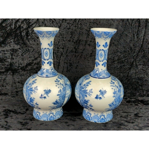48 - Pair of old blue and white Delft ceramic vases. Each approx H25cm.