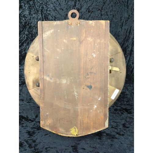 5 - Large antique wooden school or station wall clock, with key and in working order. Approx D37cm.
