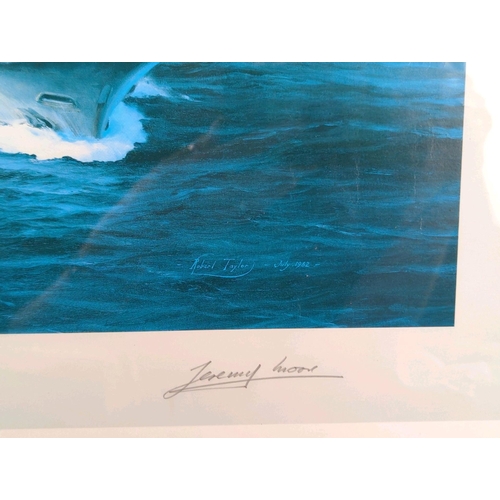 50 - Framed print of ‘South Atlantic Task Force’ by Robert Taylor featuring HMS Ardent, Arrow, Hermes and... 