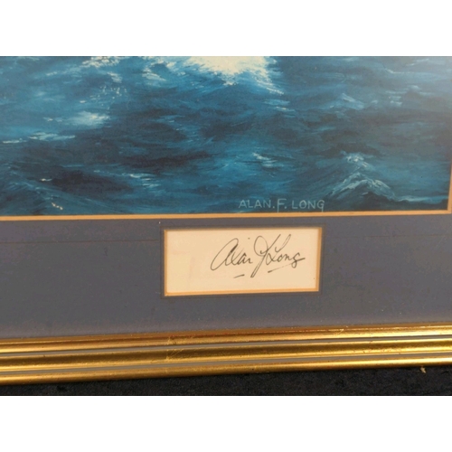 51 - Framed print of HMS Plymouth, Falkland Sound, May 1982, signed by the artist Alan F. Long. Frame app... 