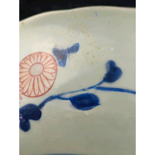 51A - Large antique 18th century Edo-period Japanese Imari porcelain charger bowl, with distinctive spur m... 