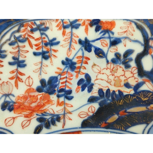 51A - Large antique 18th century Edo-period Japanese Imari porcelain charger bowl, with distinctive spur m... 