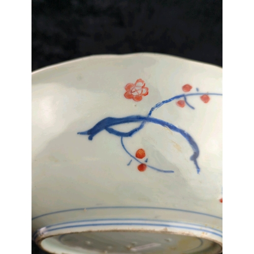 51A - Large antique 18th century Edo-period Japanese Imari porcelain charger bowl, with distinctive spur m... 