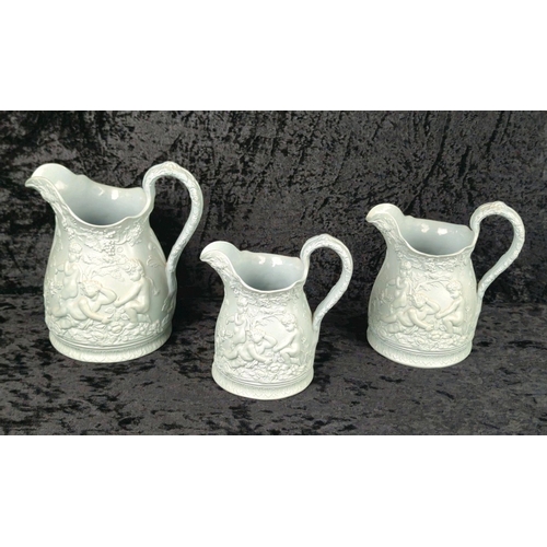 54 - Antique, mid-Victorian graduated set of The Ranger pattern jugs manufactured by Edward Walley, in St... 