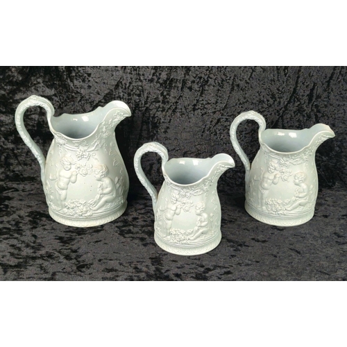 54 - Antique, mid-Victorian graduated set of The Ranger pattern jugs manufactured by Edward Walley, in St... 