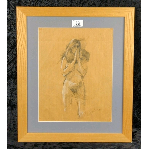 56 - Framed and glazed sketch of a nudey lady, signed by the artist, 2003. Frame approx H49 x W41cm.
