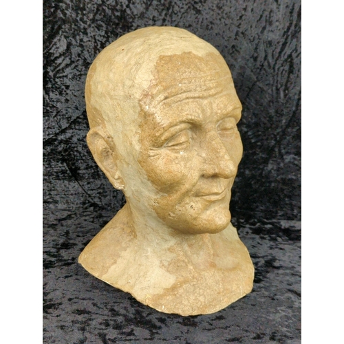 57 - Life-like papier mache bust of a mature gent. Approx H32cm.