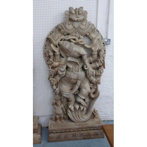 124 - GANESH, contemporary school carved wood study, 168cm H. (with faults)
